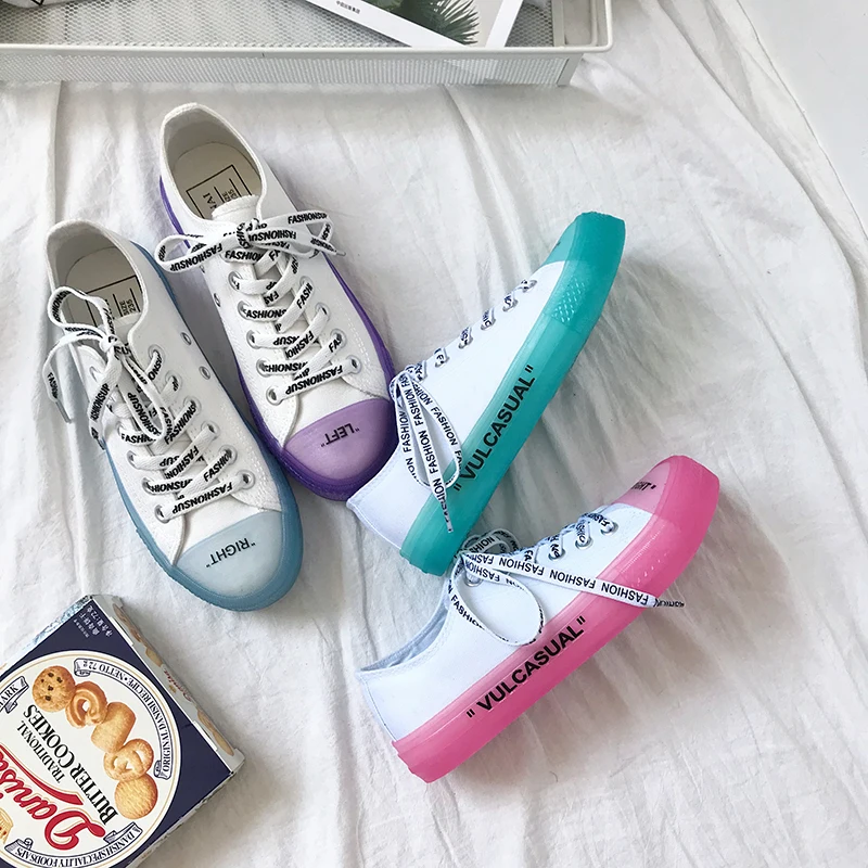 

2018 summer new jelly stitching letters canvas shoes trend Harajuku style student flat shoes.