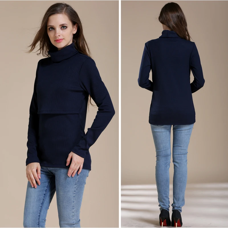 Solid Turtleneck Long Sleeve Maternity Clothes Breastfeeding Tops Warm Underwear For Pregnant Women Maternity T-shirt 2