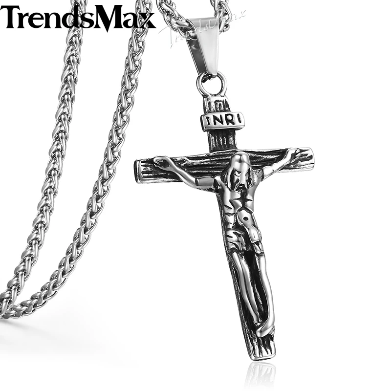 MunkiMix Edelstahl Anhänger Halskette Jesus Christus Kruzifix Kruzifix Kreuz Rosenkranz 23 Zoll Kette Herren,Damen 