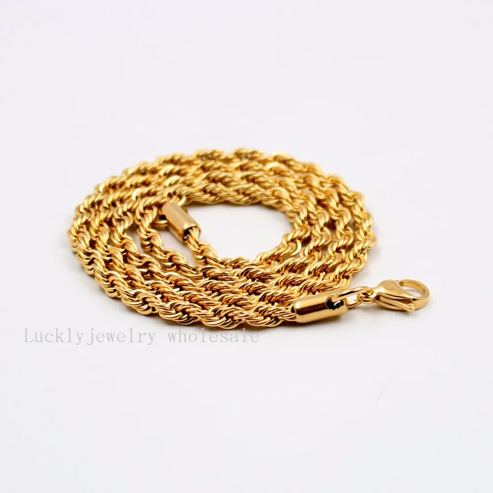 

10pcs lot Wholesale stainless steel 4mm 21.6 inch gold rope chain necklace women men