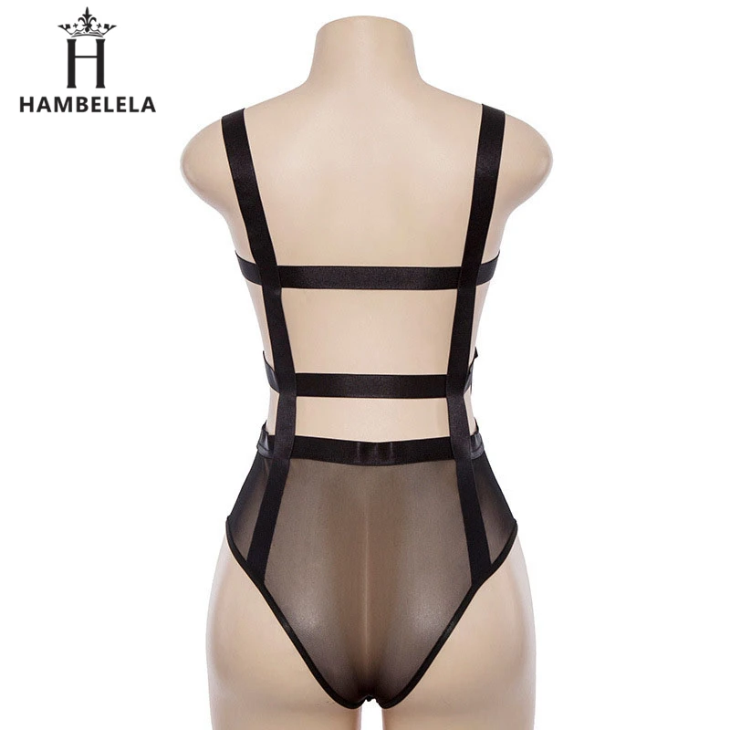 HAMBELELA Black Sexy Mesh Bodysuit Women Tops Body Suit V Neck Sleeveless Summer Bodycon Rompers Womens Jumpsuit Party Playsuit (3)