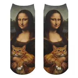 Mona Lisa cat забавные мужские и женские носки унисекс удобные летние тонкие хлопковые носки короткие носки модные мягкие подарки