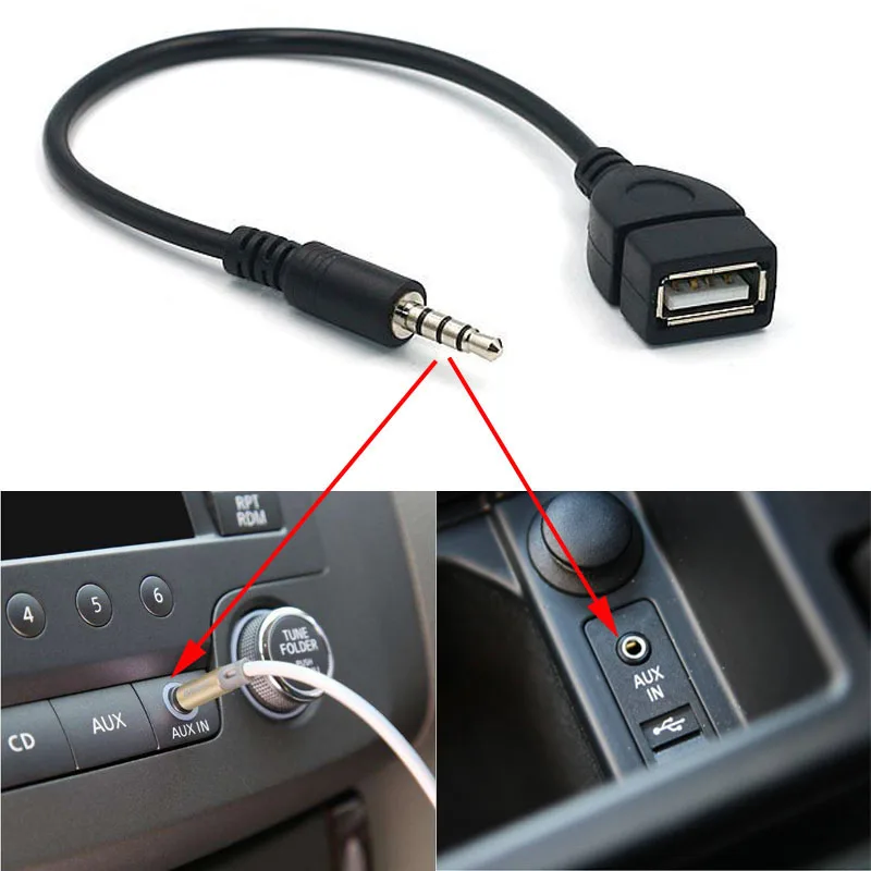 Car MP3 Player Converter 3.5 mm Male AUX Audio Jack Plug To USB 2.0 Female Converter Cable Cord Adapte