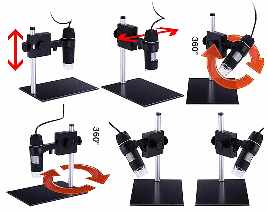 Portable USB Digital Microscope 1000X 8 LED 2MP Endoscope Magnifier Camera HD Sensor + Lift Stand + Calibration Ruler