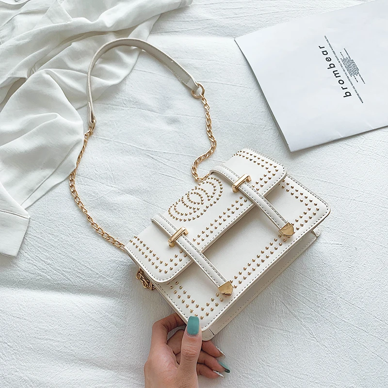

Flap Shoulder Bag Rivet Dress purses and handbags luxury handbags women bags designer crossbody bags for women 2018clutch Solid