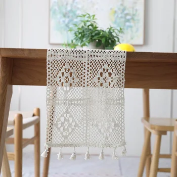 

Beige Handmade Table Runner Crochet With Tassel Table Runners Europe Retro table runner For Wedding Banket Caminos De Mesa