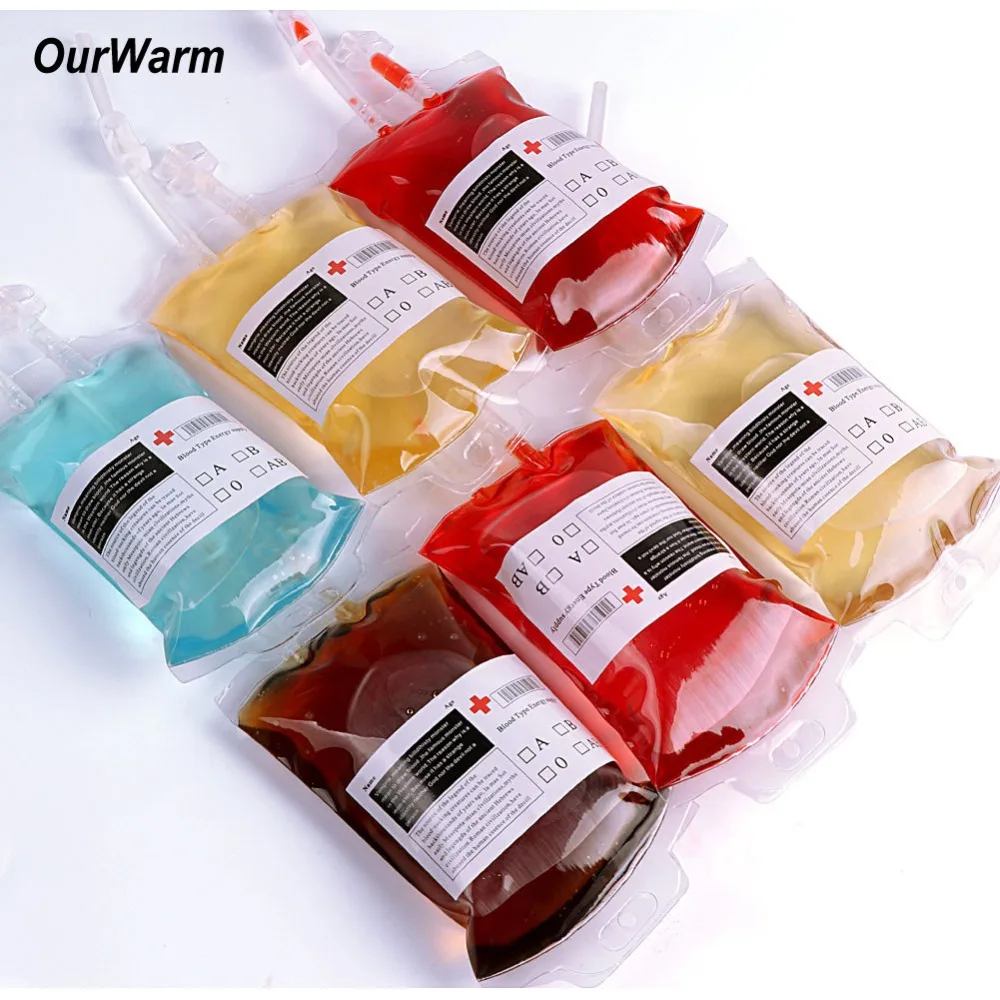 

OurWarm 10Pcs 400ml Halloween Blood Drink Container Milk Wine Beer Juice Drink Bag with Syringe Cosplay Party Beverage Packaging