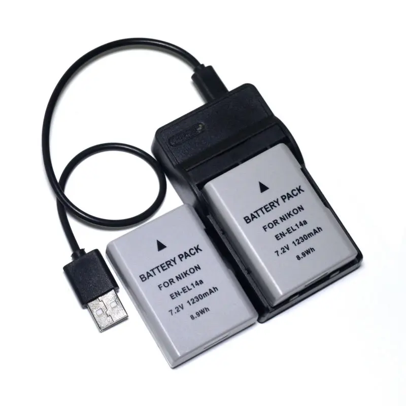 2pcs EN EL14a Li ion Battery + USB Charger for Nikon Df D3100 D3200