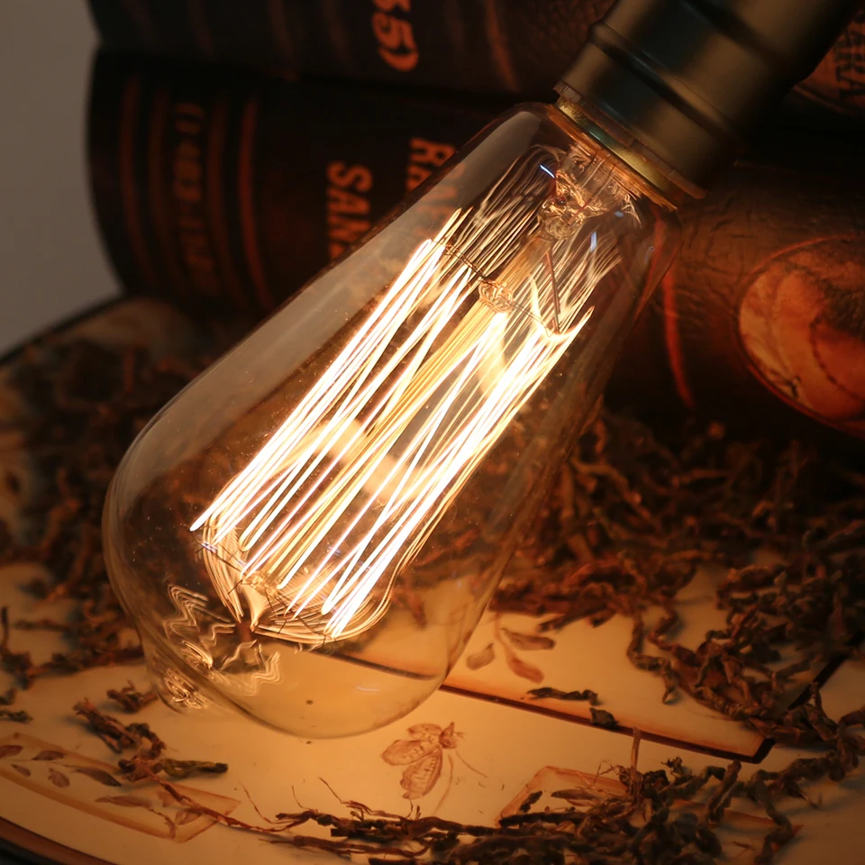 

Vintage Edison 40W 110V E26/E27 ST64 Base Squirrel Cage Filament Incandescent Light Bulb, White, Pack of 6
