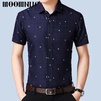 

Business Casual Shirts Blue Simple 2018 Fit Printed MWC Short Sleeve Fashion MOOWNUC Summer Men Large Size Thin Four colors New