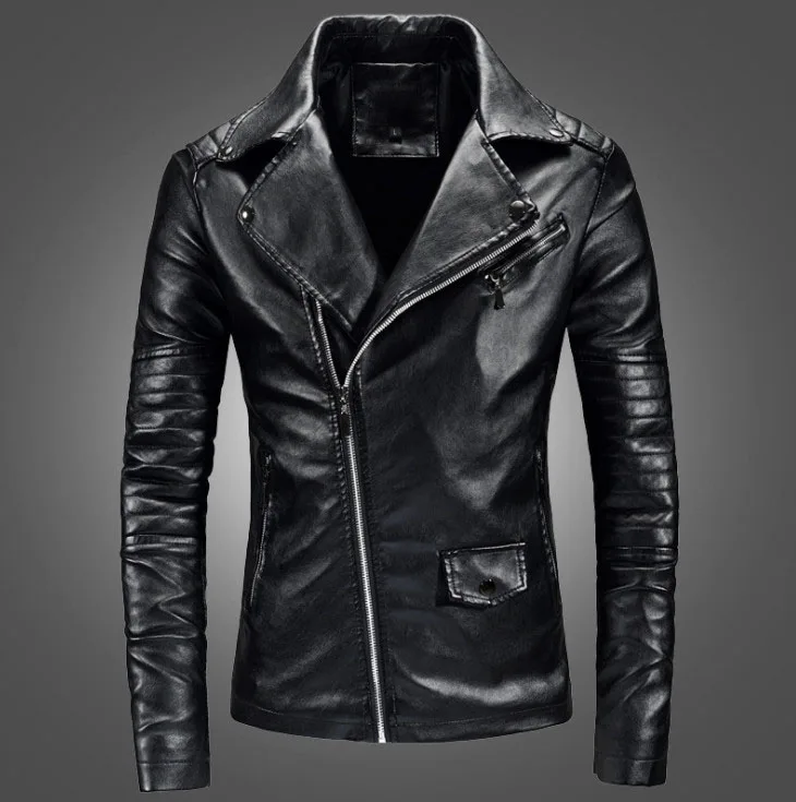 Men Casual Leather Clothes Casual Zipper PU Leather Jacket Motorcycle Leather Jacket Men Slim Fit Mens Jackets And Coats