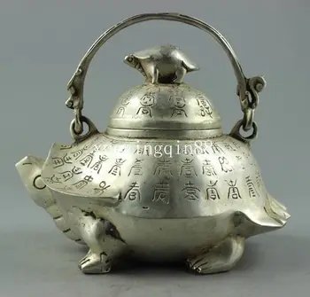 

christmas China Feng shui Silver tortoise animal Turtle teapot Wine Tea Pot Flagon Statue halloween