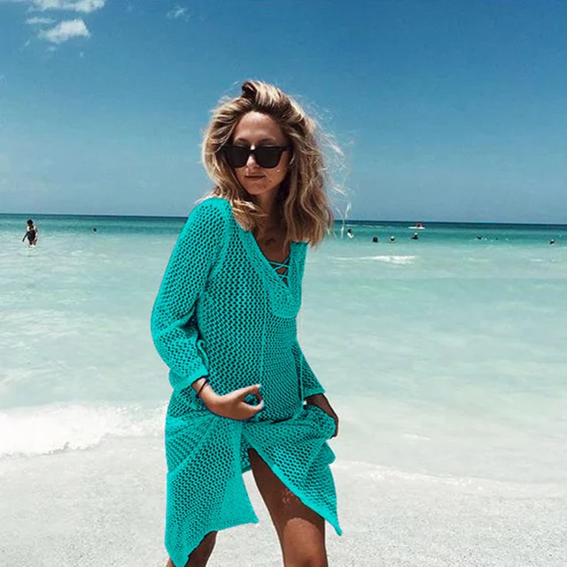 Cheap NODELAY 2018 Summer New Women Knitting Bikini Cover up Loose Beachwear Pareo Sexy Beach Cover-up Hollow out Beach Dress 4 Colors Cheap NODELAY 2018 Summer New Women Knitting Bikini Cover up Loose Beachwear Pareo Sexy Beach Cover-up Hollow out Beach Dress 4 Colors