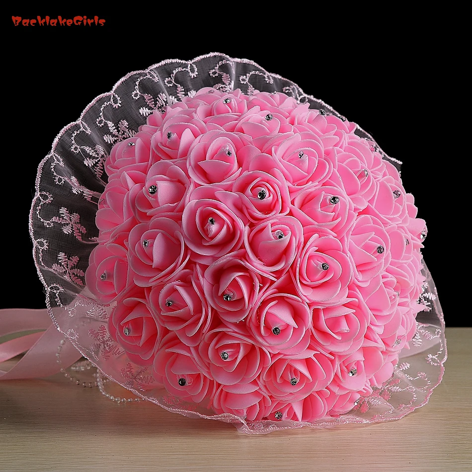 Свадебный букет Красная роза Белый цветок с лентой бросок невесты цветы Свадебные букеты