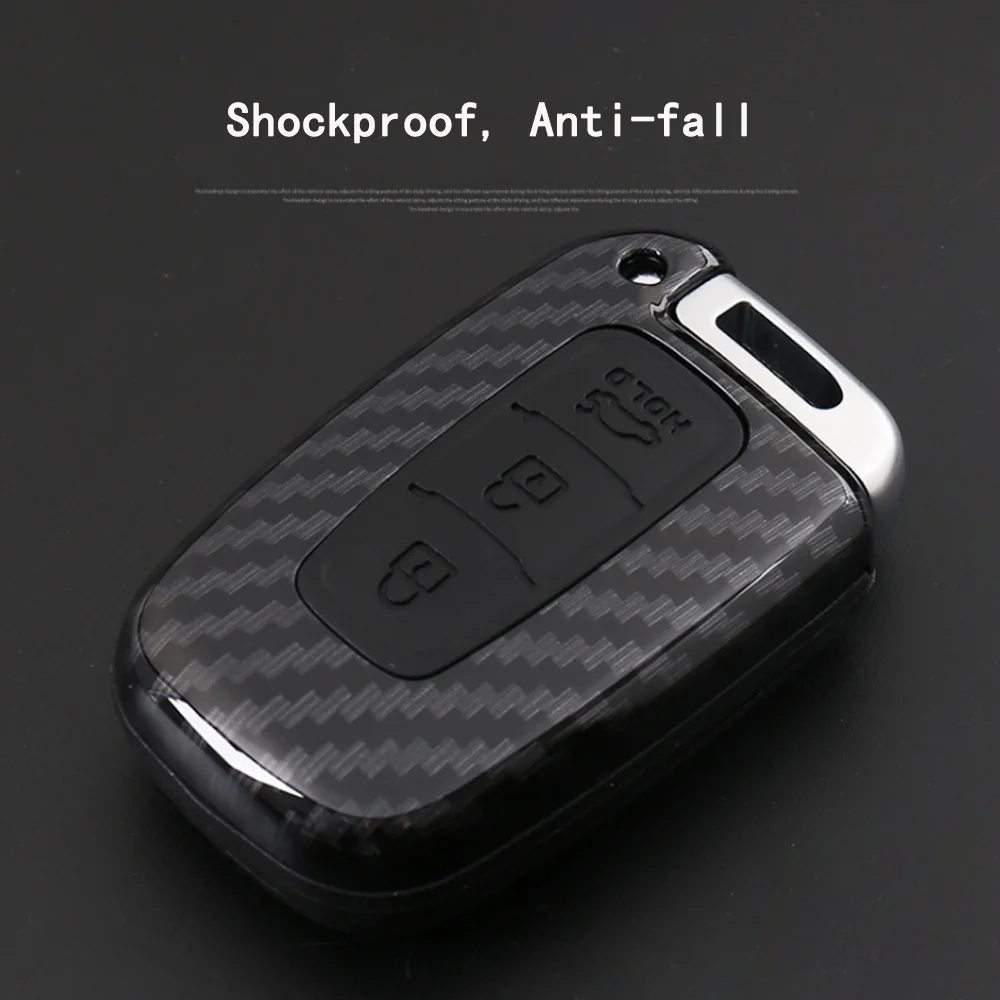 

Carbon Fiber Shell+Silicone Car Key Case Cover for Hyundai Equus Genesis Veloster KIA Sportage Forte Optima Soul Azera Soren