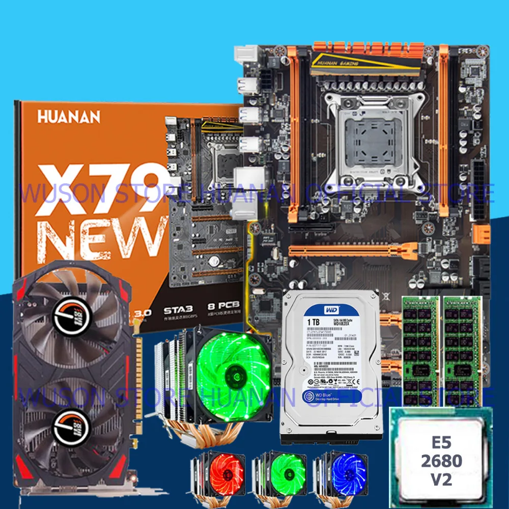 Mobo HUANAN ZHI deluxe X79 материнская плата со скидкой с M.2 CPU E5 2680 V2 кулером RAM 16G(2*8G) 1 ТБ 3 5