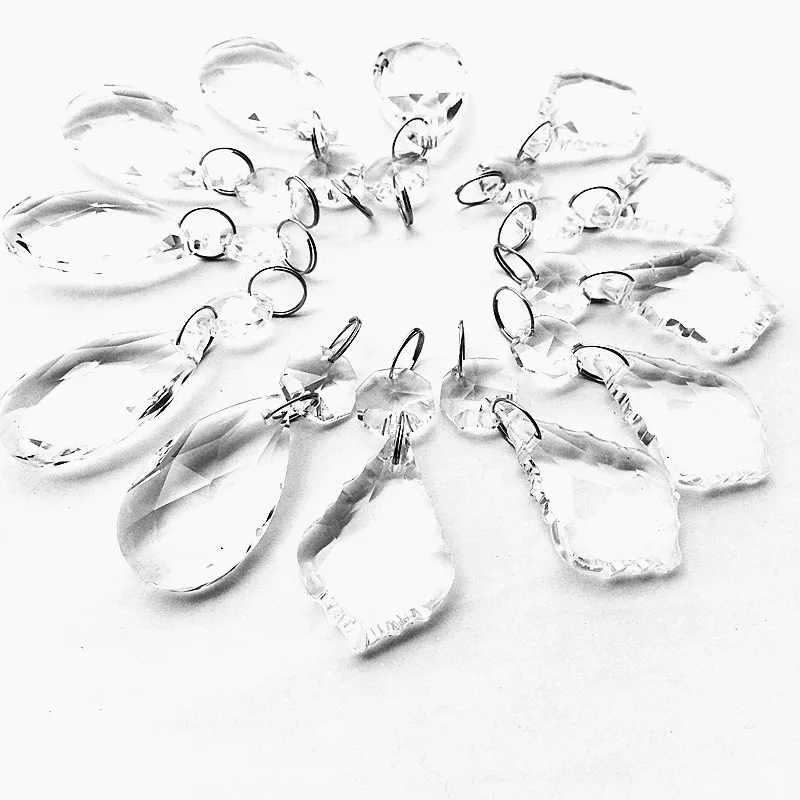 

12pcs/lot Clear Crystal Glass Octagon Beads With Chandelier Pendants For New Year Christmas Tree Hanging Suncatcher Decoratioin