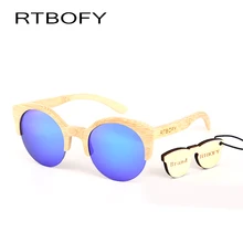 RTBOFY Bamboo glasses fashionable sunglasses women Semi-Rimless design handmade,lens optical properties polarized UV400