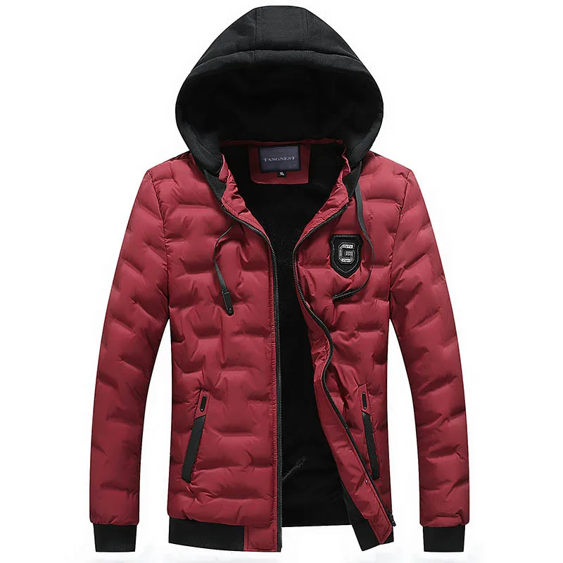 Для мужчин парка зимняя мужская куртка пальто одноцветное цвет с капюшоном теплые повседневное дышащая толстое MWM1884 - Цвет: Red