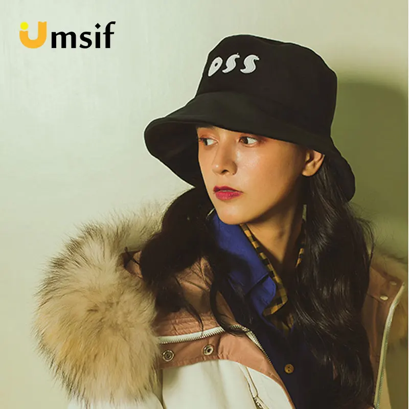 

Wide Brim Bucket Hats Panama Hat For Women 2018 New Winter Women's Flat Letter Warm Wool Bucket Caps Female Solid Color Sun Hat