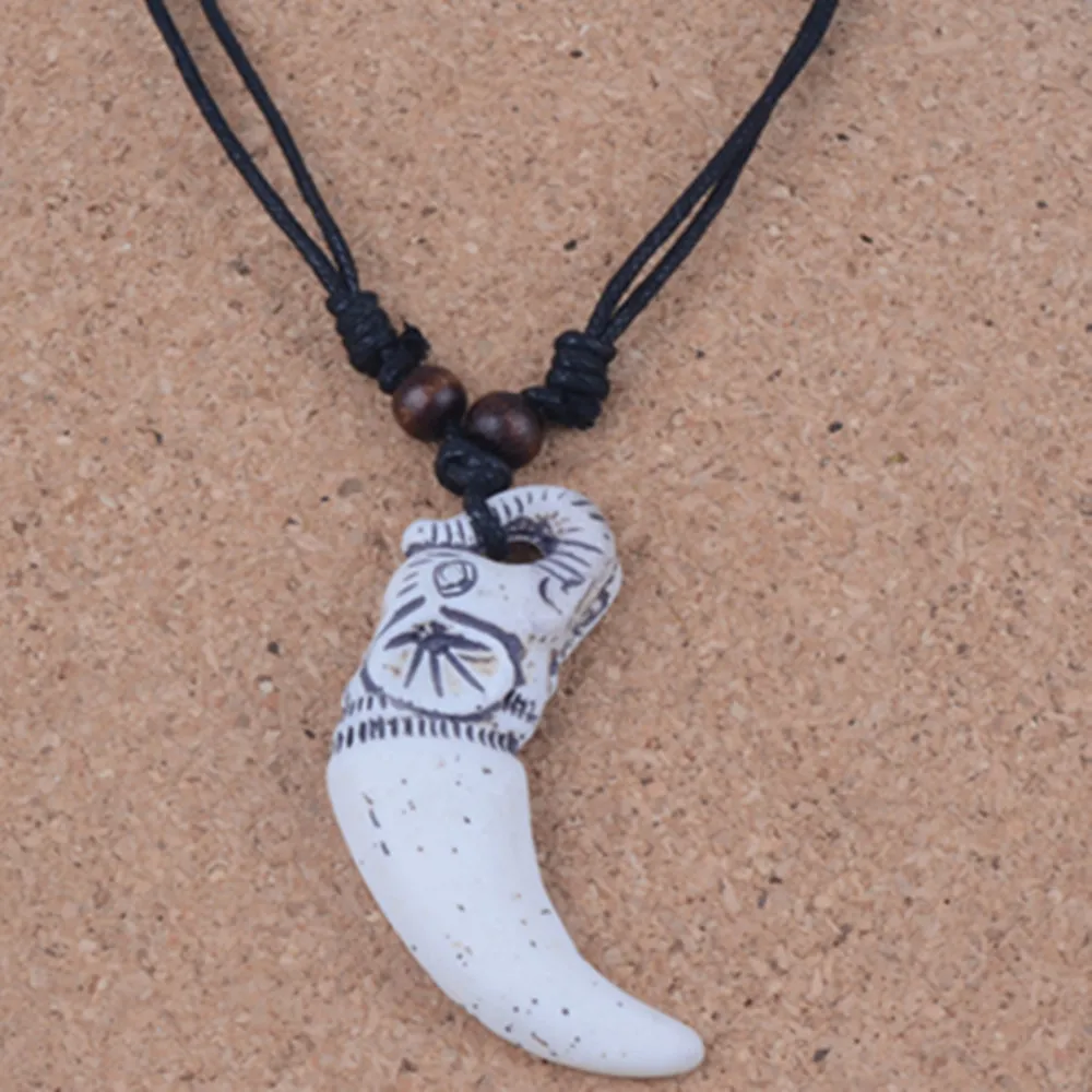 

Clearance Diy Handmade Jewelry Imitation Yak Bone Tibetan Style Elephant Tooth Charm Rope Chain Necklace
