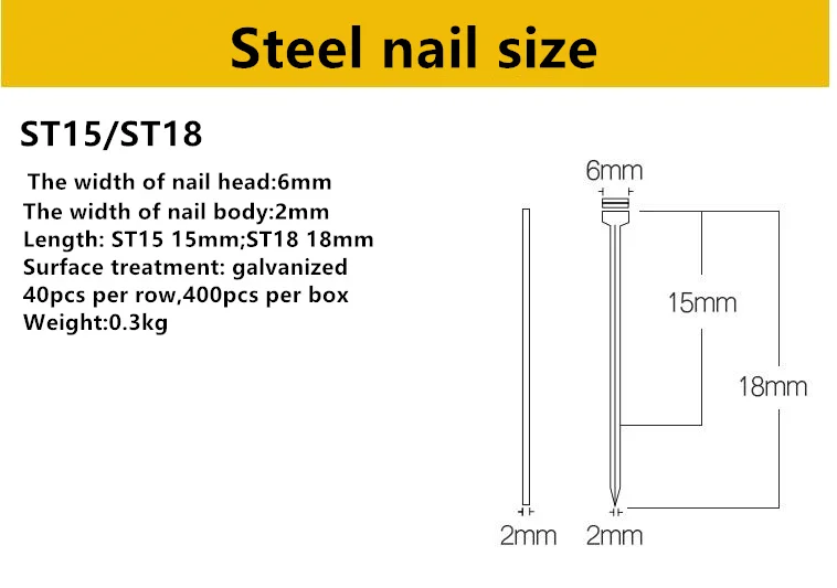 400 шт. специальными гвоздями для электро стали ногтей пистолет ST15/ST18