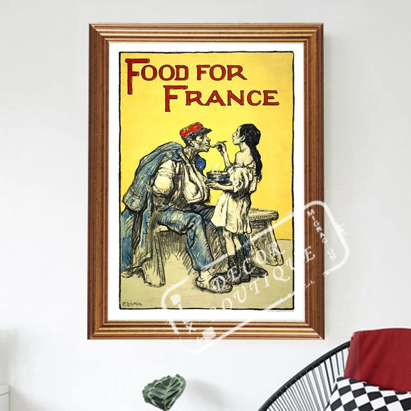 

Food for France Old History WWI WW1 Propaganda Poster Vintage Retro Canvas Painting DIY Wall Stickers Home Posters Art Bar Decor