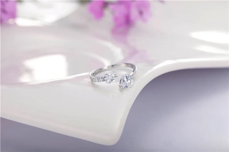 Double Hearts Of Love Wedding Rings For Women Gold Color Silver Color Jewelry Crystal Open Rings Female Anel Adjustable Size R78 (7)