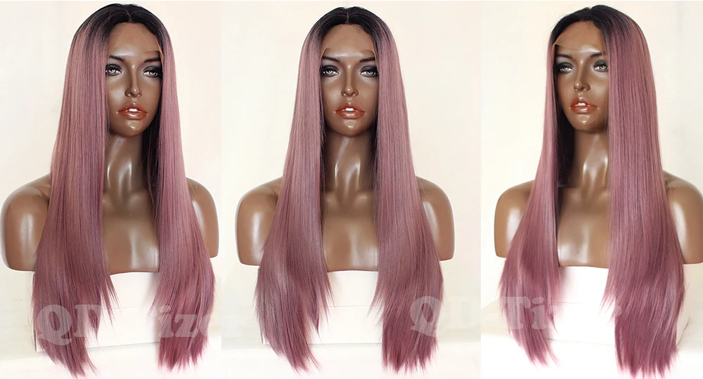 QD-Tizer Long Purple Synthetic lace front wig straight lace front wigs for black women 7