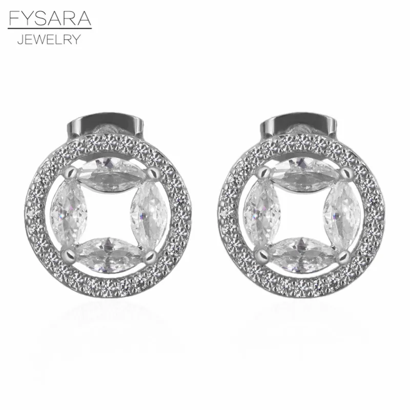 

FYSARA Dubai Style Hollow Circle Women Crystals Earrings Fashion Wedding Austrian Stone Tiny Stud Earrings Jewelry