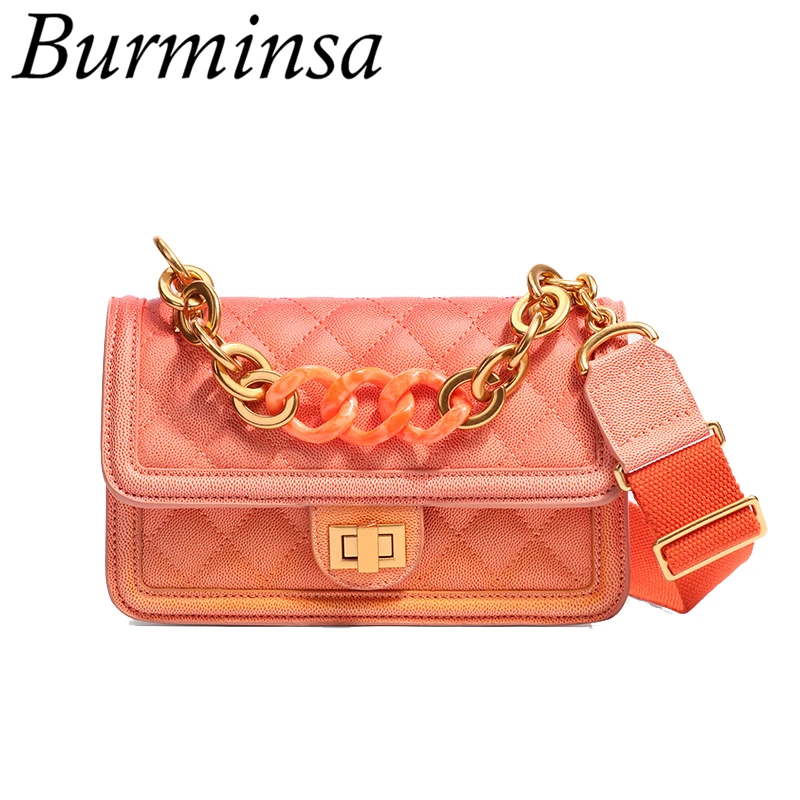 

Burminsa Spring 2019 Quilted Wide Strap Girls Shoulder Messenger Bags Acrylic Chain Ladies Hand Bags Crossbody Bags For Women