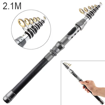 

2.1m Black Carbon Fiber Telescopic Fishing Rod Short Sea Rods 9 Section Ultra Light Travel Spinning Pole