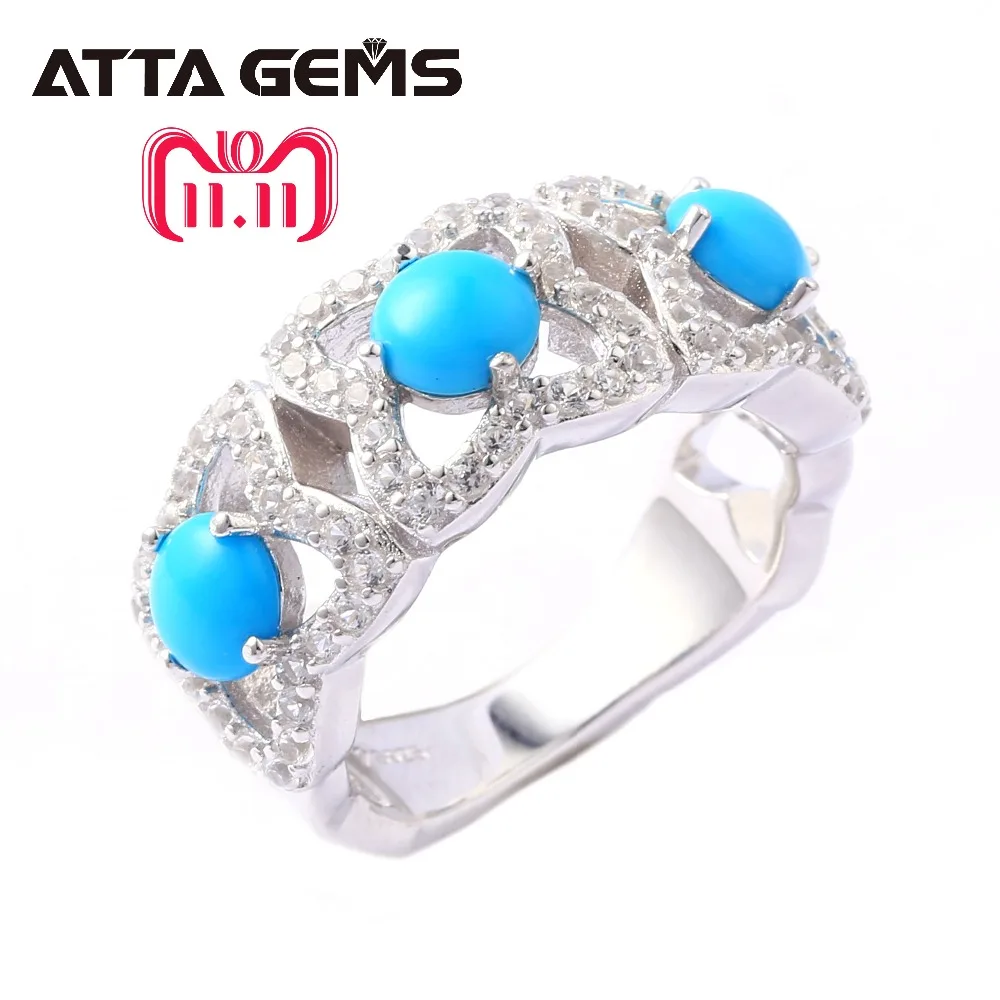 

Natural Green Turquoise Sterling Silver Women's Ring 3 Carats Natural Turquoise Gemstone S925 Ring Special Design Jewelry Brand