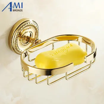

Golden Polished Soap Net Dish Holder Basket Wall Mounted Bathroom Accessories hardwares 7004G