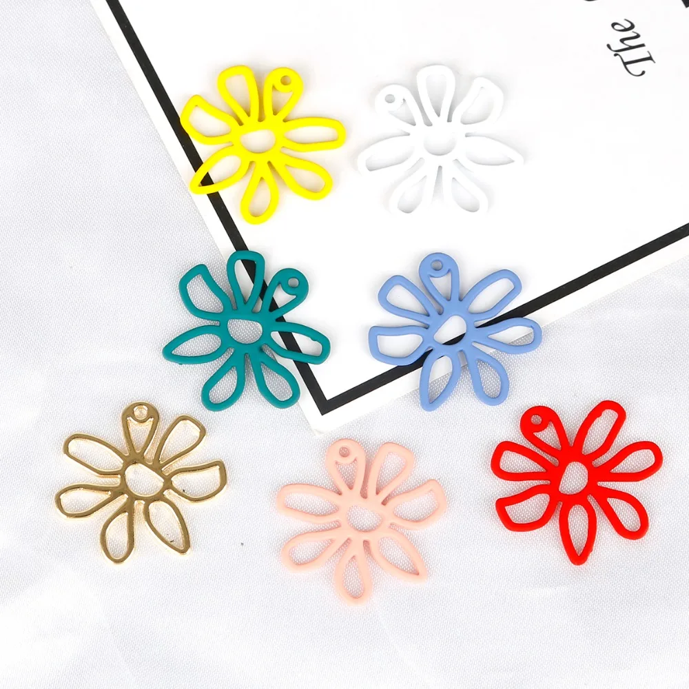 

6 PCS 25x25MM Multi-color Zinc Alloy Oil Paintings Flower Charms Diy Handmade Jewelry Findings Accessories
