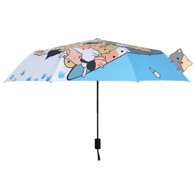 Творческий paraguas кошка шаблон 3 складной Женский Зонт двойной утолщение дождь/солнце зонт с защитой от уф, SKU 04A1C73