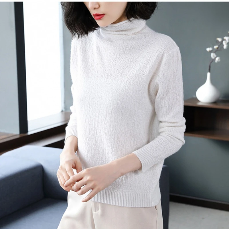 Autumn and winter new pullover solid color female high collar loose large size simple comfortable soft warm casual sweater
