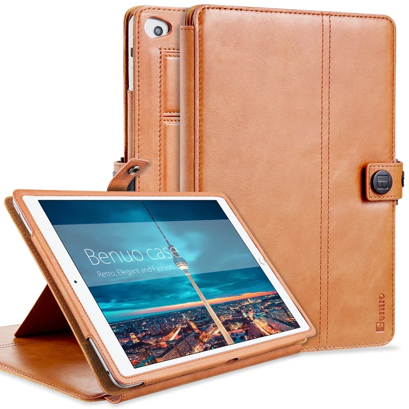 For iPad Mini 4 Case Genuine Leather [Card Slots] [Elastic Strap