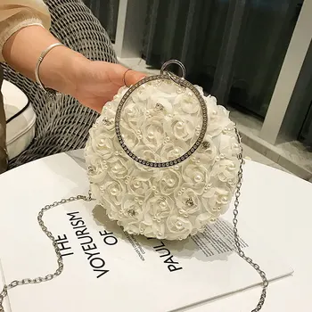 

Metal Rng Tote bag Elegant Female Round Bag 2019 New Quality Women's Handbag Diamond Pearl Flower Chain Shoulder Messenger Bag