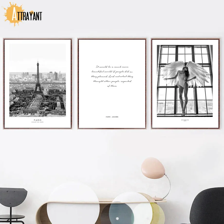 

Sexy Girl Angel Wing Paris Tower Quotes Wall Art Canvas Painting Nordic Posters And Prints Wall Pictures For Living Room Decor