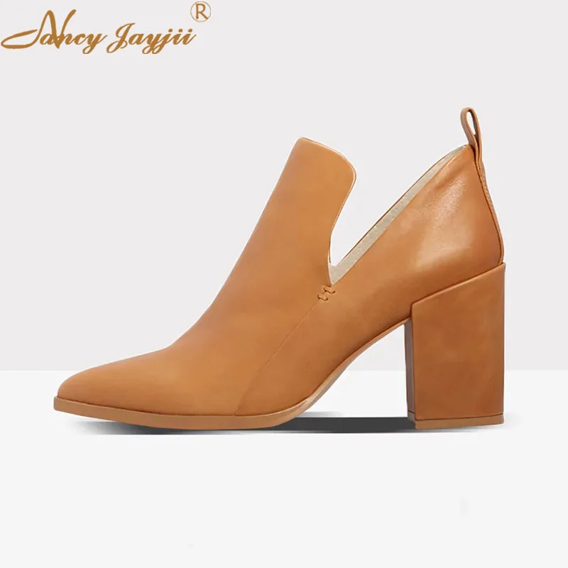 

Genuine Leather Cow Lether Female Pumps Ladies Adult Shoes Super High Square heels Pointed Toe Slip-On Spring/Autumn Mature 2019