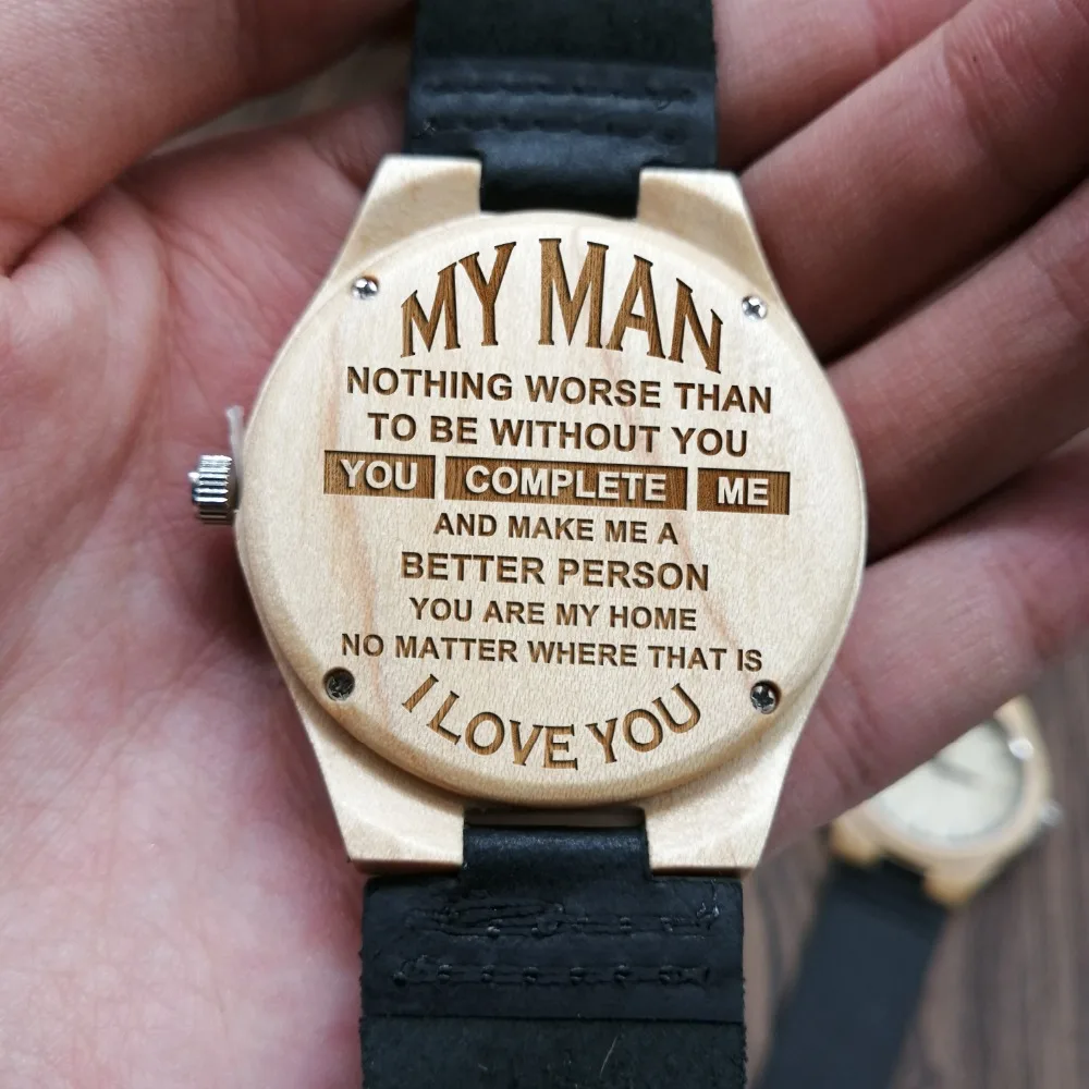 

TO MY MAN You Complete Me A Better Person Engraved Zebra Wooden Watch