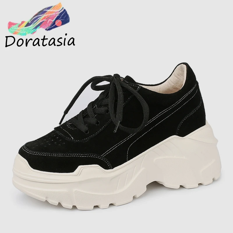 Spring Donna Tennis All nero Quality Thick Scarpe Sneakers Doratasia New larghe Albicocca 2019 Leather Platform Black Lace Up per donna Aw0WRX