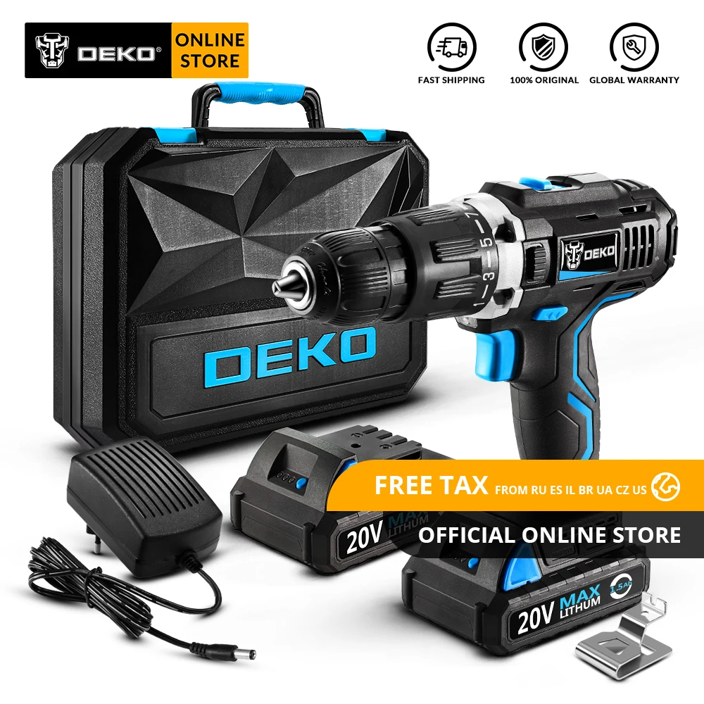 

Original DEKO GCD20DU3 20V MAX Cordless Drill Electric Screwdriver Lithium-Ion Mini Power Driver Variable Speed 2 Battery X Box