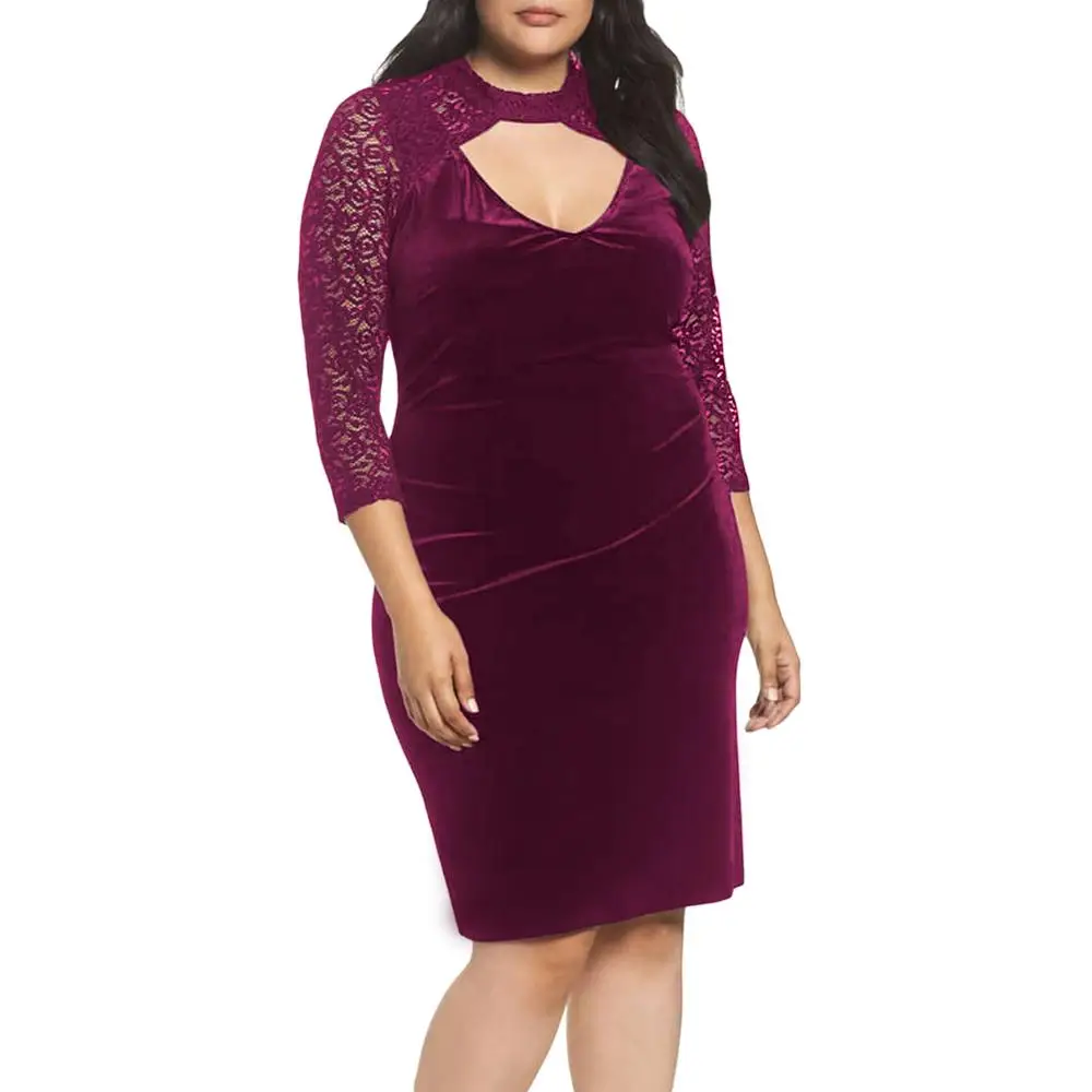 

Sping Fashion Plus Size Velvet Glitter Lace Dress 2019 Women Bodycon Midi Dresses Sexy Hollow Out Club Large Vestido Party Dress