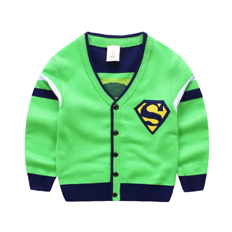 Осень-зима Фирменная Новинка для мальчиков свитер Супермена пальто с длинным рукавом дети мальчик кардиган свитер мерсеризованный хлопок От 2 до 8 лет - Цвет: Зеленый