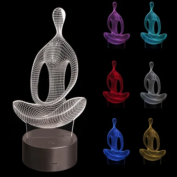 

3D illusion Yoga Meditation Night Light 7 Color Change LED Desk Table Lamp Toys