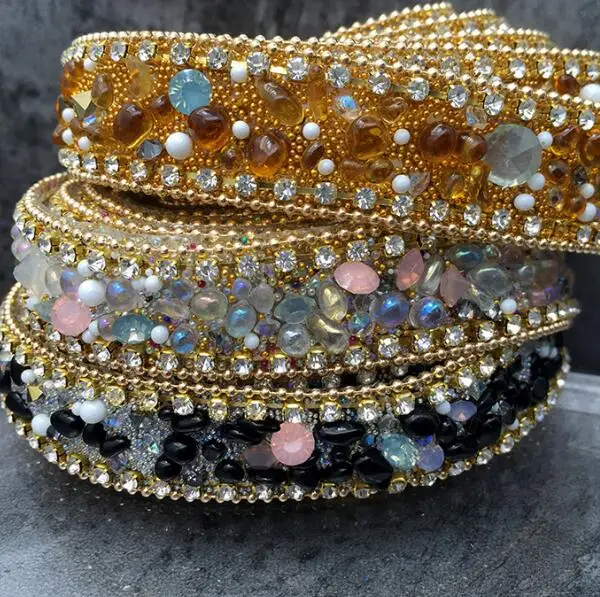 

90cm Iron On Beaded Lace Trim Rhinestones Appliques Sew On Wedding Dresses Belt Sashes Gold Crystal Chain DIY Bridal Accessory