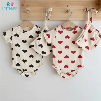 

Summer Baby Bodysuit Cotton Soft Breathable Baby Girl's Clothes Cute Peach Heart Printing Short Sleeve Baby Triangular Jumpsuits