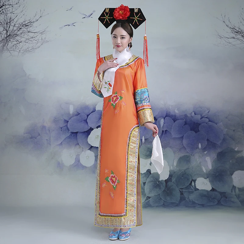 Китайский королевский костюм династии Цин, костюм принцессы с головной убор, 8 цветов, китайское Старинное платье, розничная, маньчжу корт, платье